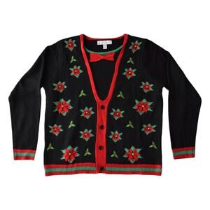Jolly Sweaters Christmas Sweater with Bow | Red Green Floral Ugly Xmas Sweater